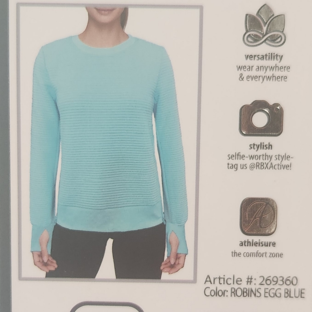 RBX New Robins Egg Blue Long Sleeve Side Zipper Sweatshirt Medium - Picture 8 of 8